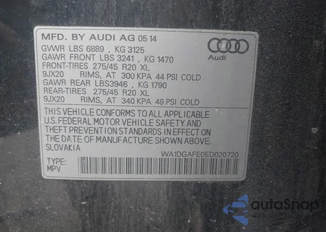 2014 Audi Q7 3.0T S Line Prestige из США, поврежденный, VIN WA1DGAFE0ED020720